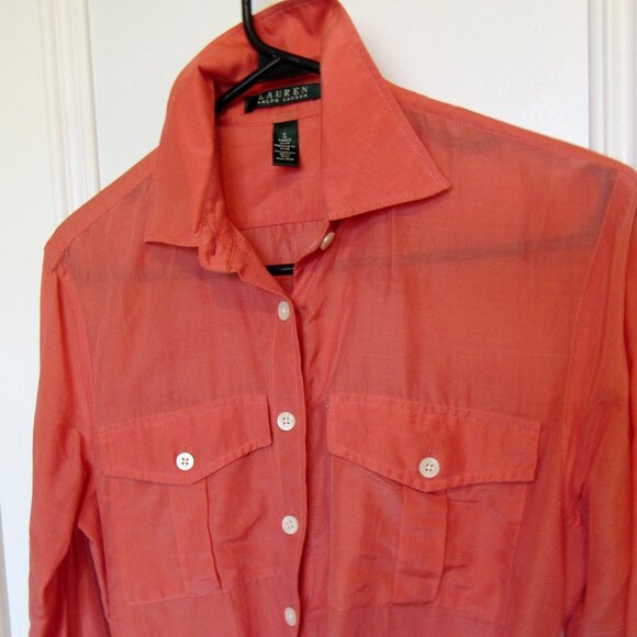 Lauren Ralph Lauren Women's Orange(Carrot) Long Sleeve Blouse Size S Silk Blend - Picture 3 of 8